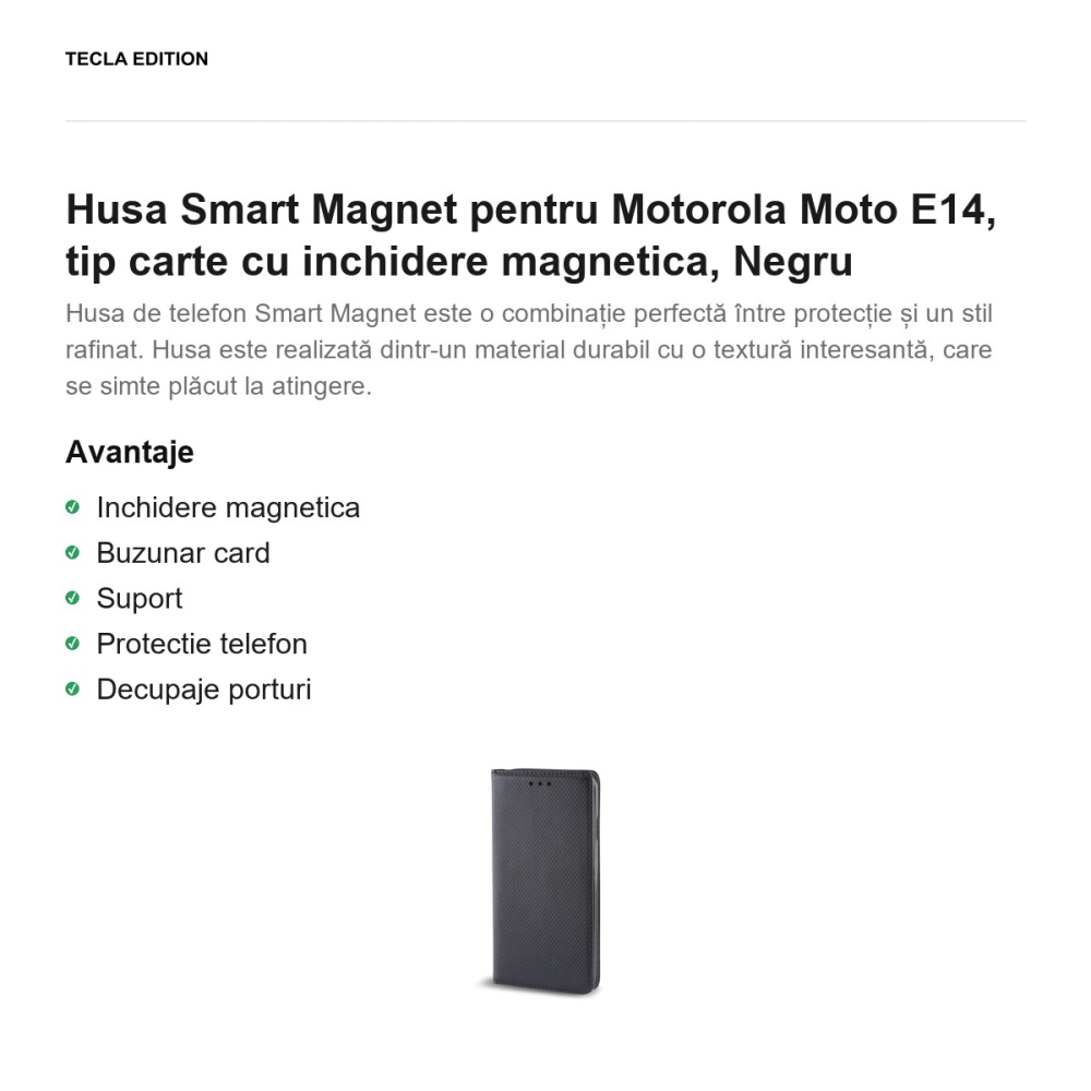 Husa Smart Magnet pentru Motorola Moto E14, tip carte cu inchidere magnetica, Negru [2]