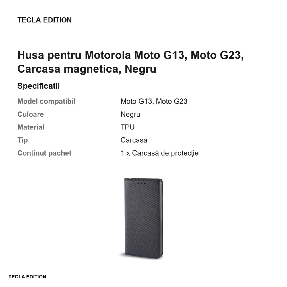 Husa Smart Magnet pentru Motorola Moto G13, Moto G23, tip carte cu inchidere magnetica, Negru [3]