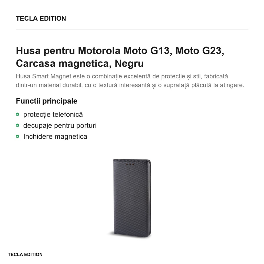 Husa Smart Magnet pentru Motorola Moto G13, Moto G23, tip carte cu inchidere magnetica, Negru [2]