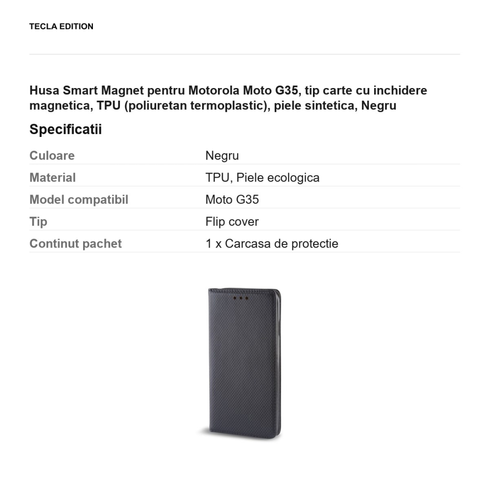 Husa Smart Magnet pentru Motorola Moto G35, tip carte cu inchidere magnetica, TPU (poliuretan termoplastic), piele sintetica, Negru [3]