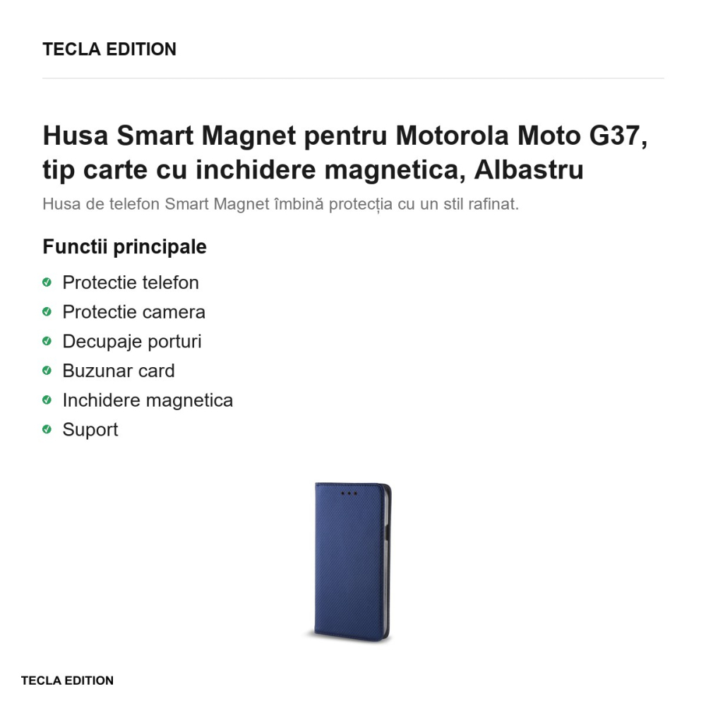 Husa Smart Magnet pentru Motorola Moto G37, tip carte cu inchidere magnetica, Albastru [2]