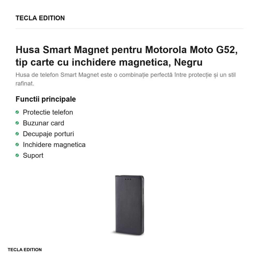 Husa Smart Magnet pentru Motorola Moto G52, tip carte cu inchidere magnetica, Negru [2]