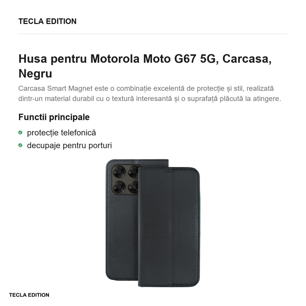 Husa Smart Magnet pentru Motorola Moto G67 5G, tip carte, Negru [2]