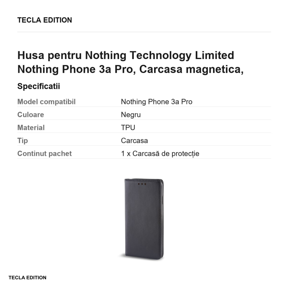 Husa Smart Magnet pentru Nothing Technology Limited Nothing Phone 3a Pro, tip carte cu inchidere magnetica, Negru [3]