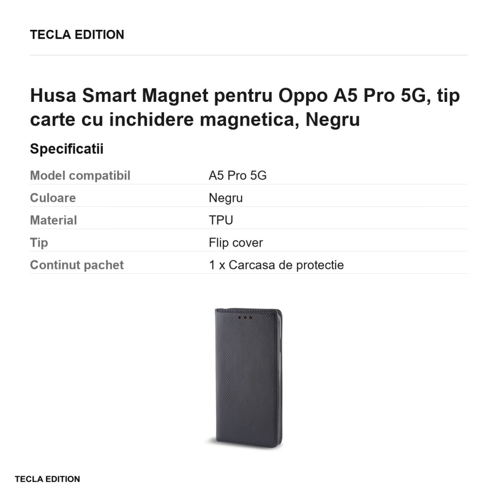 Husa Smart Magnet pentru Oppo A5 Pro 5G, tip carte cu inchidere magnetica, Negru [3]