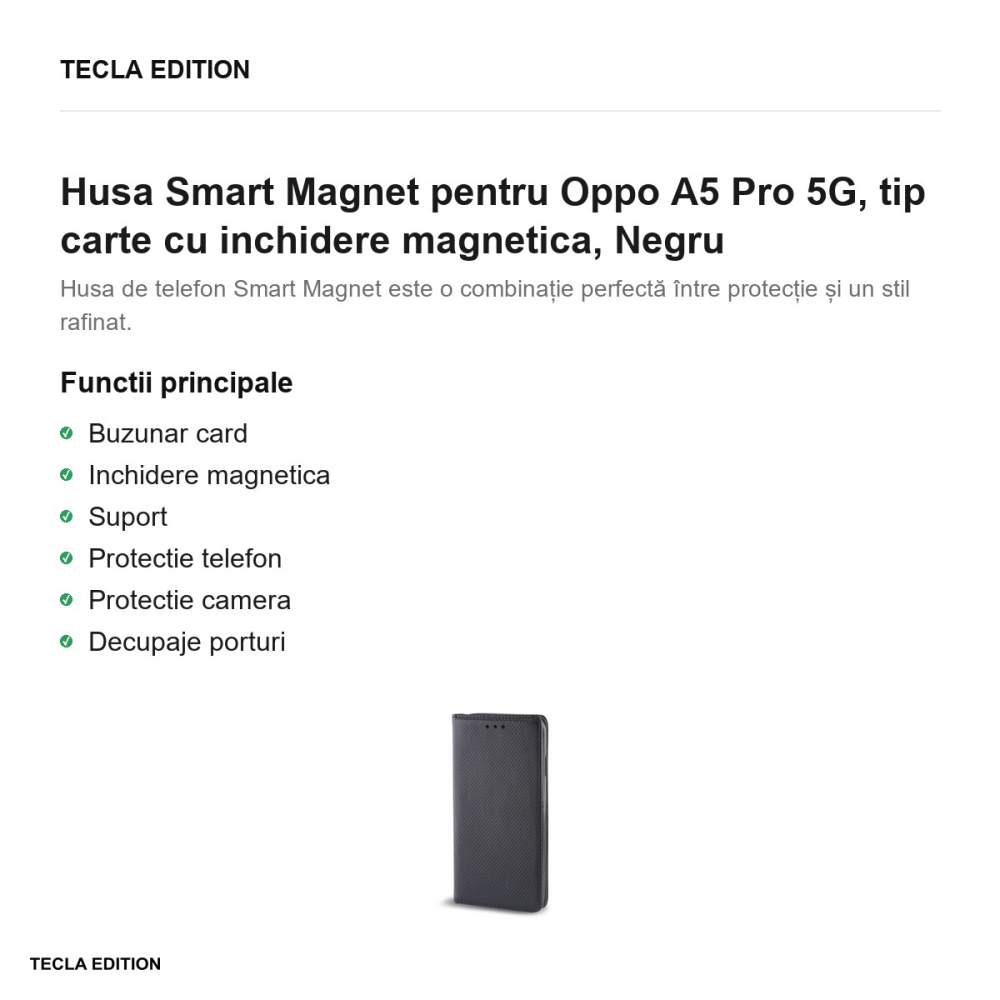 Husa Smart Magnet pentru Oppo A5 Pro 5G, tip carte cu inchidere magnetica, Negru [2]