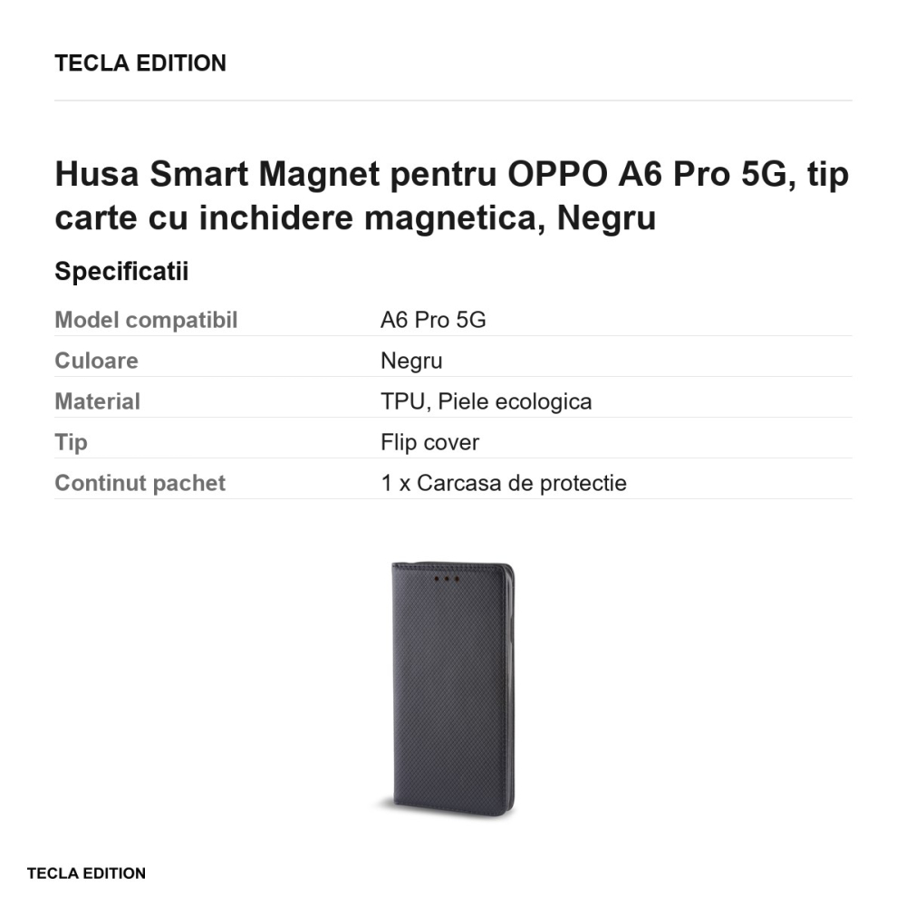 Husa Smart Magnet pentru OPPO A6 Pro 5G, tip carte cu inchidere magnetica, Negru [3]
