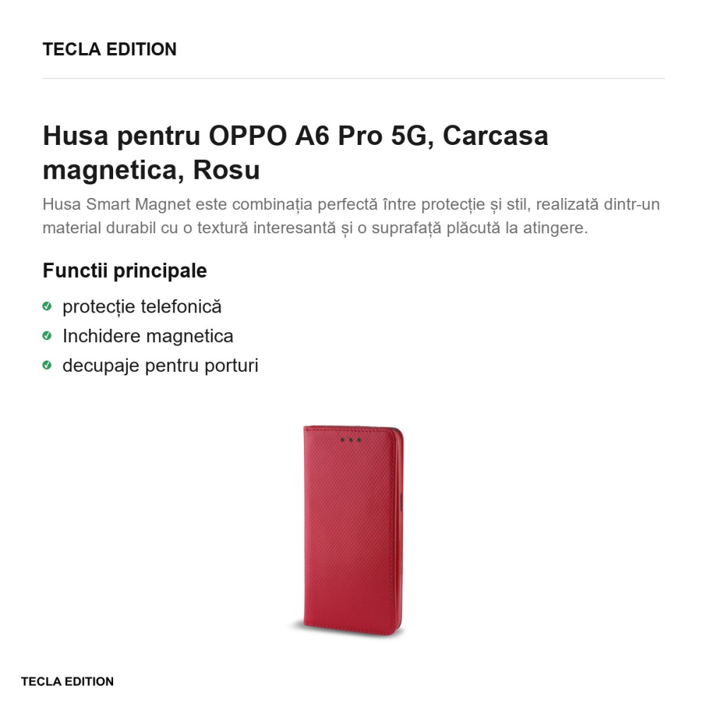 Husa Smart Magnet pentru OPPO A6 Pro 5G, tip carte cu inchidere magnetica, Rosu [2]