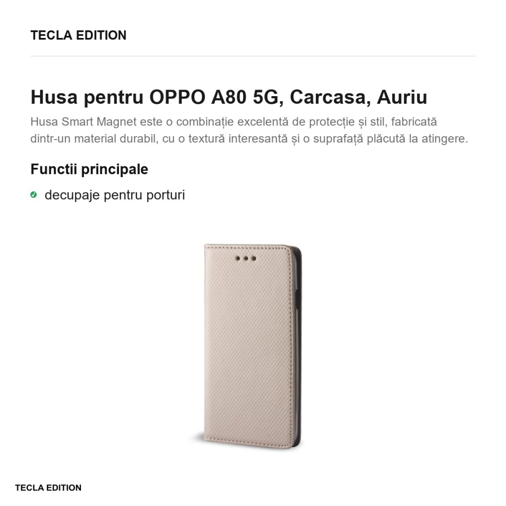 Husa Smart Magnet pentru OPPO A80 5G, tip carte, Auriu [2]