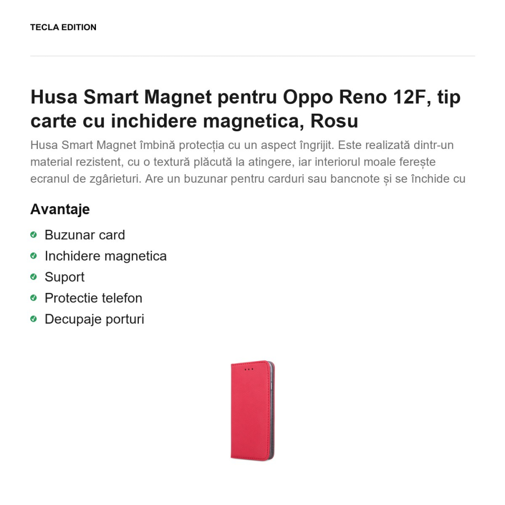 Husa Smart Magnet pentru Oppo Reno 12F, tip carte cu inchidere magnetica, Rosu [2]