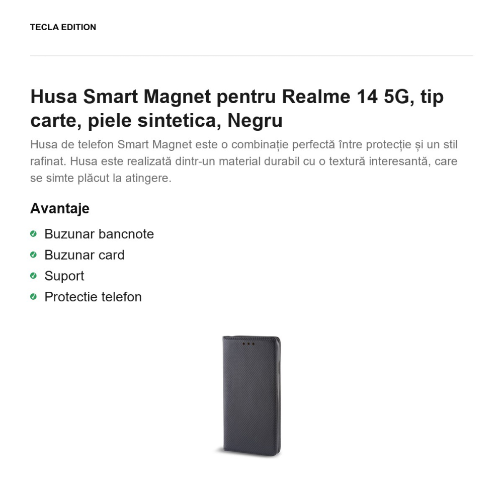 Husa Smart Magnet pentru Realme 14 5G, tip carte, piele sintetica, Negru [2]