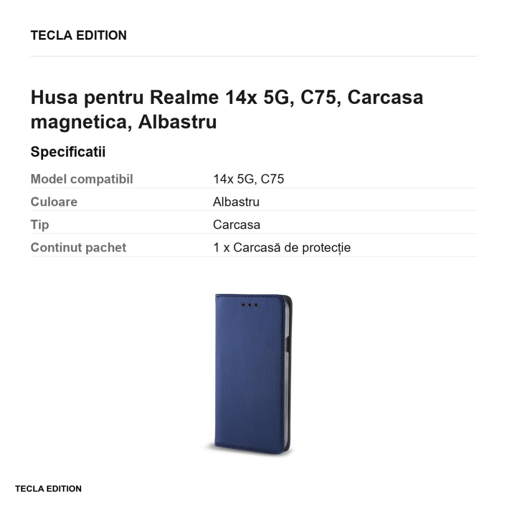 Husa Smart Magnet pentru Realme 14x 5G, C75, tip carte cu inchidere magnetica, Albastru [3]