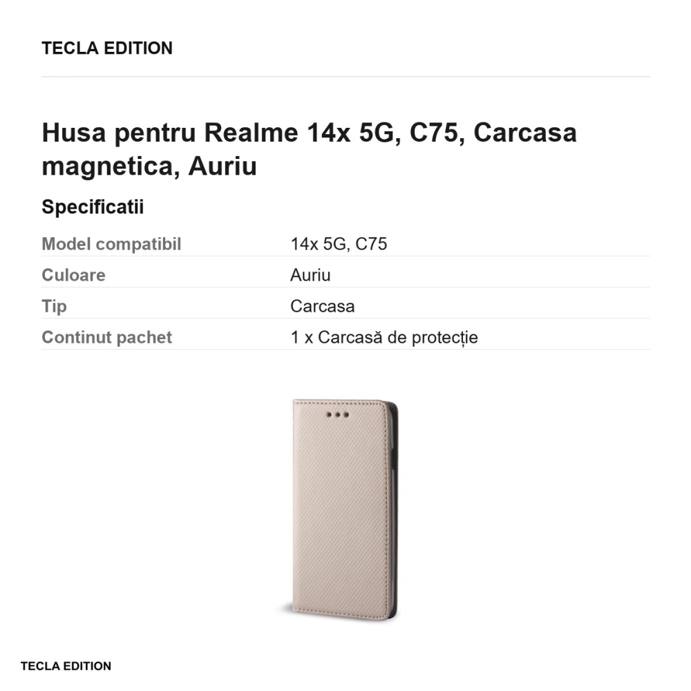 Husa Smart Magnet pentru Realme 14x 5G, C75, tip carte cu inchidere magnetica, Auriu [3]