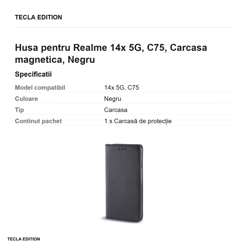 Husa Smart Magnet pentru Realme 14x 5G, C75, tip carte cu inchidere magnetica, Negru [3]