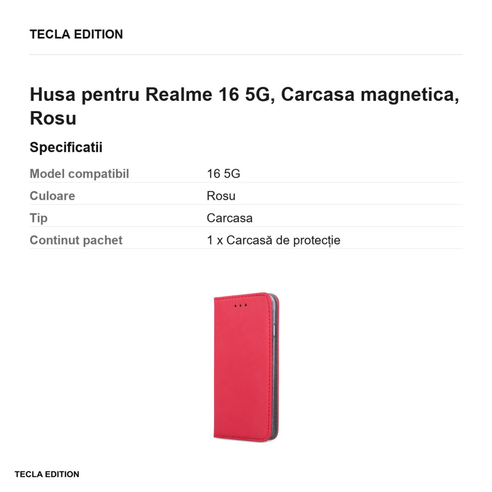 Husa Smart Magnet pentru Realme 16 5G, tip carte cu inchidere magnetica, Rosu [3]
