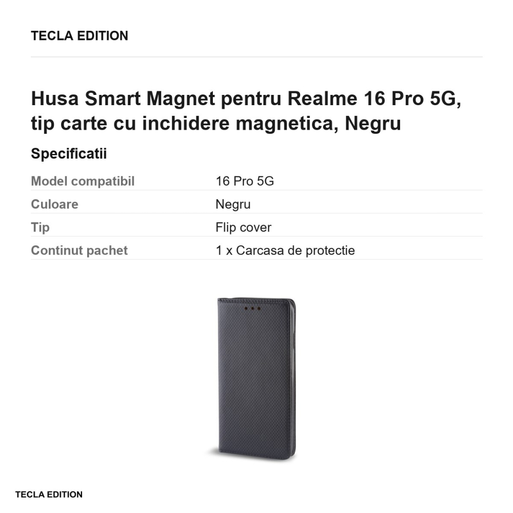 Husa Smart Magnet pentru Realme 16 Pro 5G, tip carte cu inchidere magnetica, Negru [3]