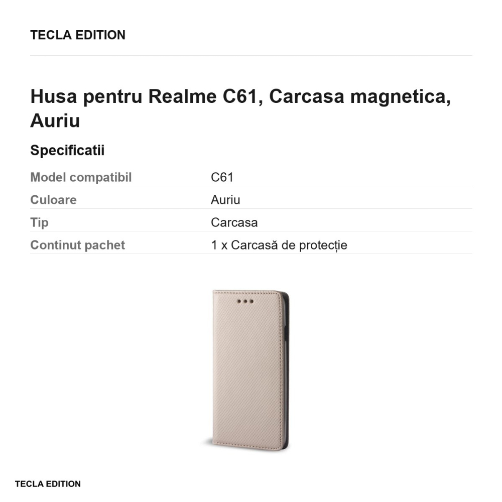 Husa Smart Magnet pentru Realme C61, tip carte cu inchidere magnetica, Auriu [3]