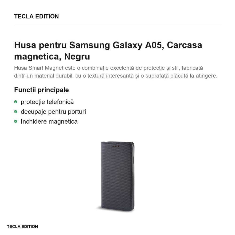 Husa Smart Magnet pentru Samsung Galaxy A05, tip carte cu inchidere magnetica, Negru [2]