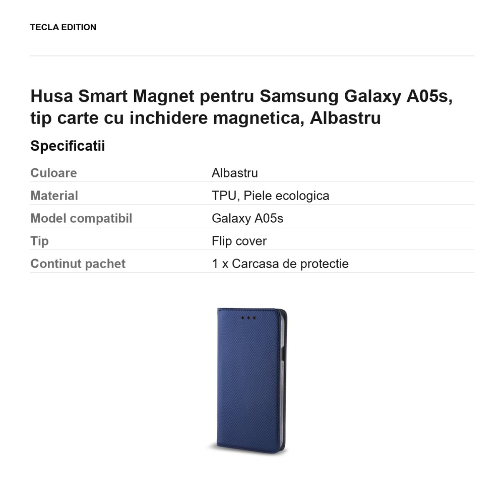 Husa Smart Magnet pentru Samsung Galaxy A05s, tip carte cu inchidere magnetica, Albastru [3]