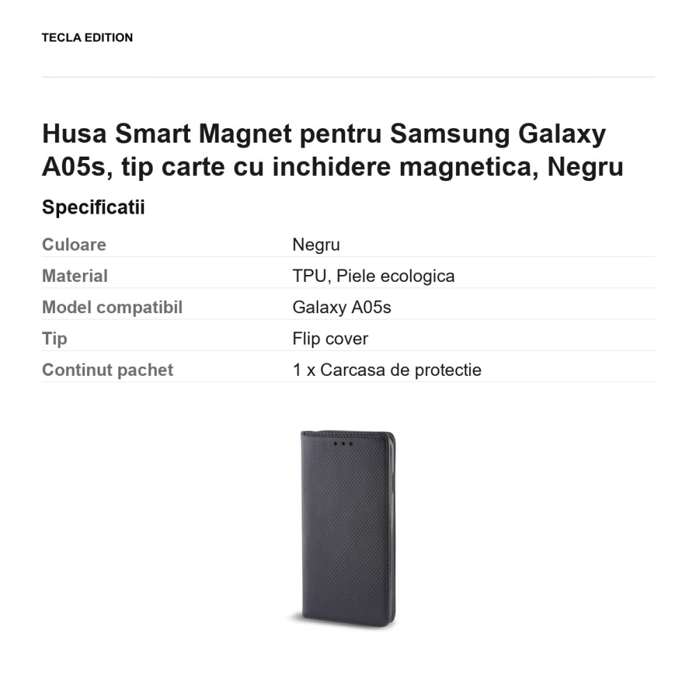 Husa Smart Magnet pentru Samsung Galaxy A05s, tip carte cu inchidere magnetica, Negru [3]