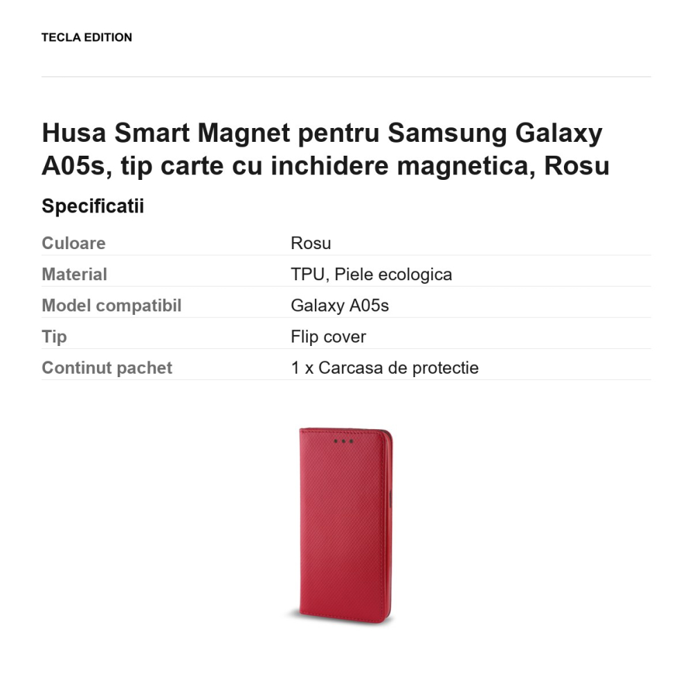 Husa Smart Magnet pentru Samsung Galaxy A05s, tip carte cu inchidere magnetica, Rosu [3]