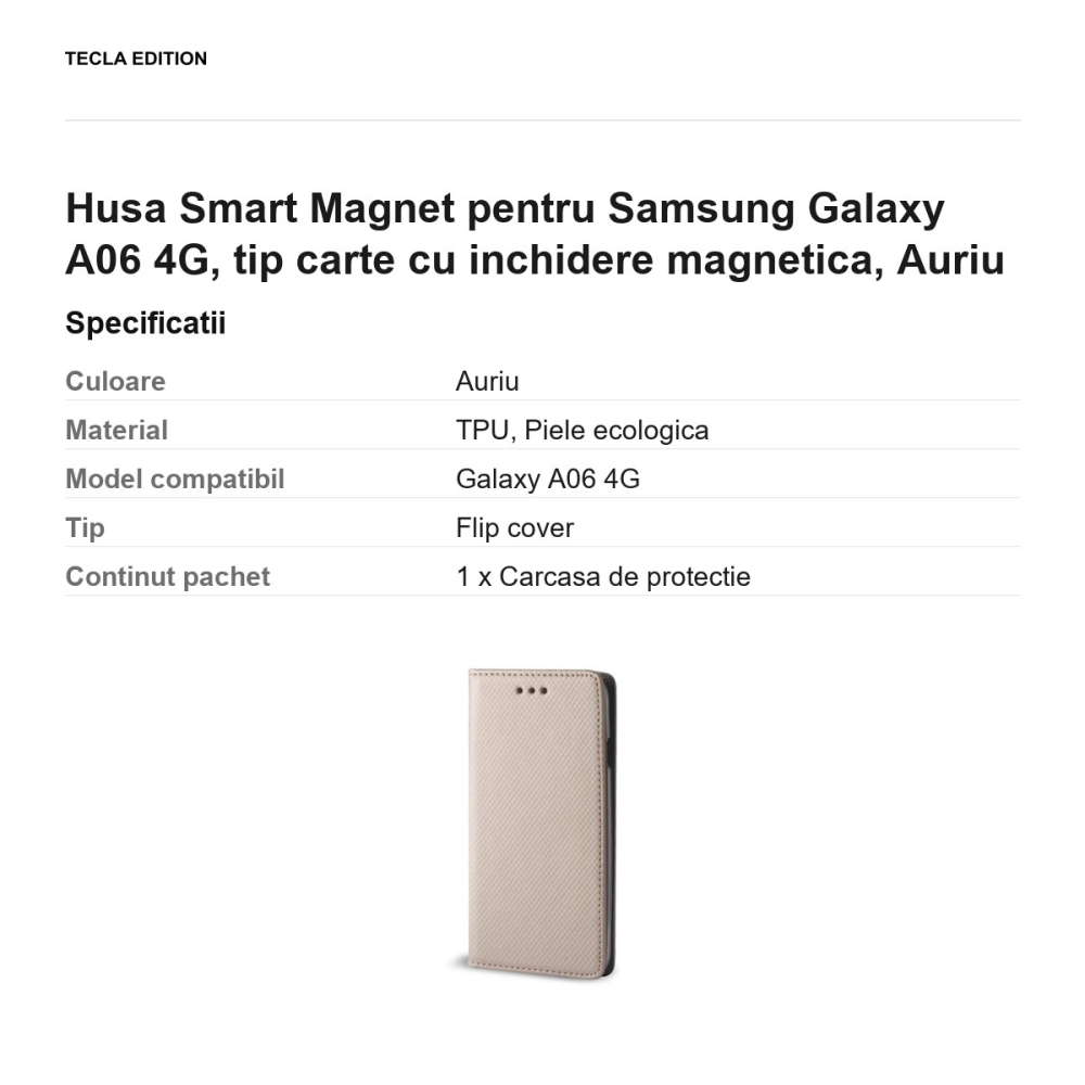 Husa Smart Magnet pentru Samsung Galaxy A06 4G, tip carte cu inchidere magnetica, Auriu [3]