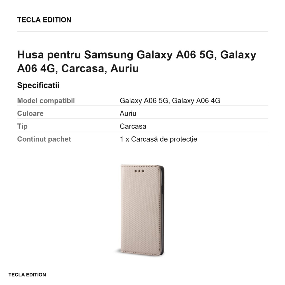 Husa Smart Magnet pentru Samsung Galaxy A06 5G, Galaxy A06 4G, tip carte, Auriu [3]