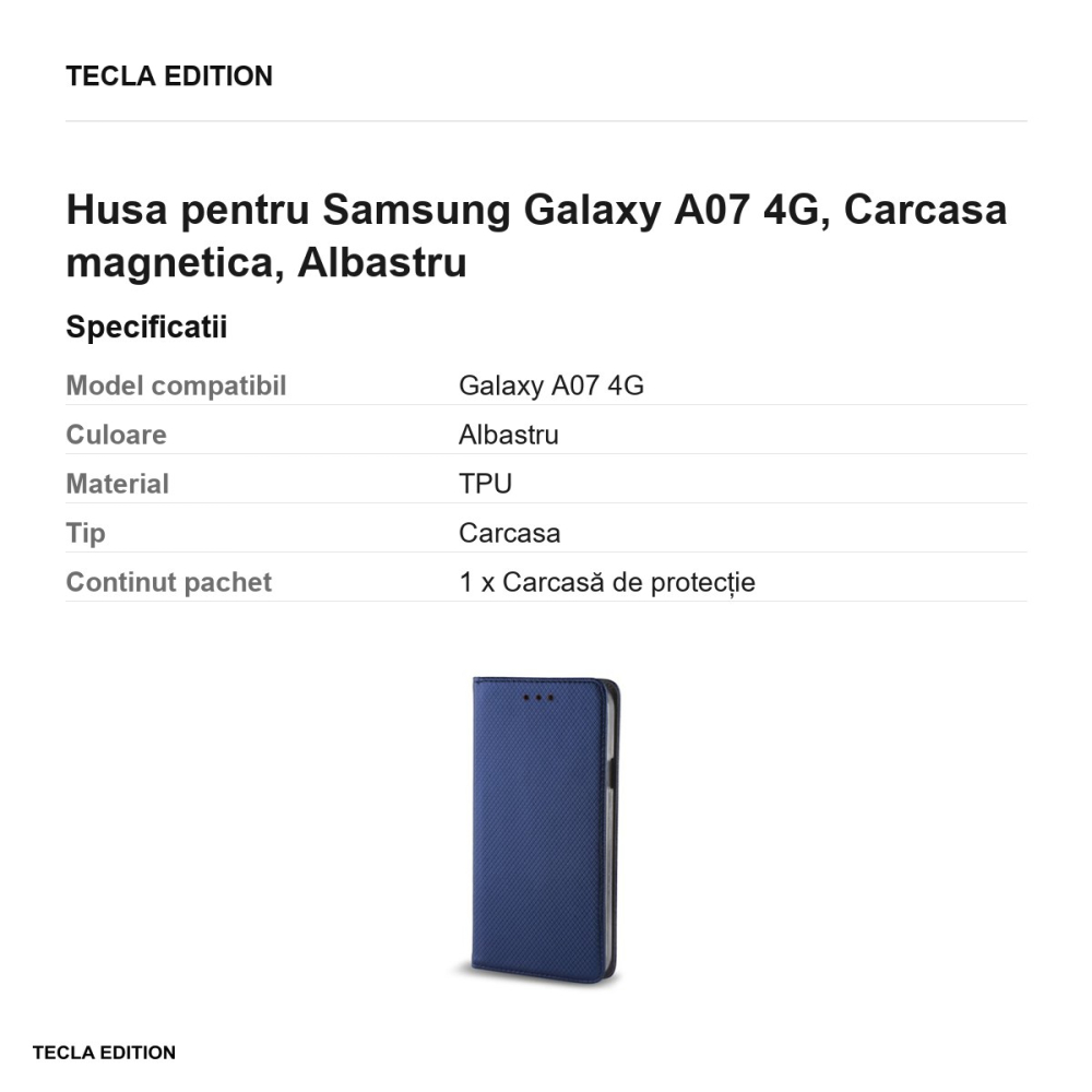 Husa Smart Magnet pentru Samsung Galaxy A07 4G, tip carte cu inchidere magnetica, Albastru [3]