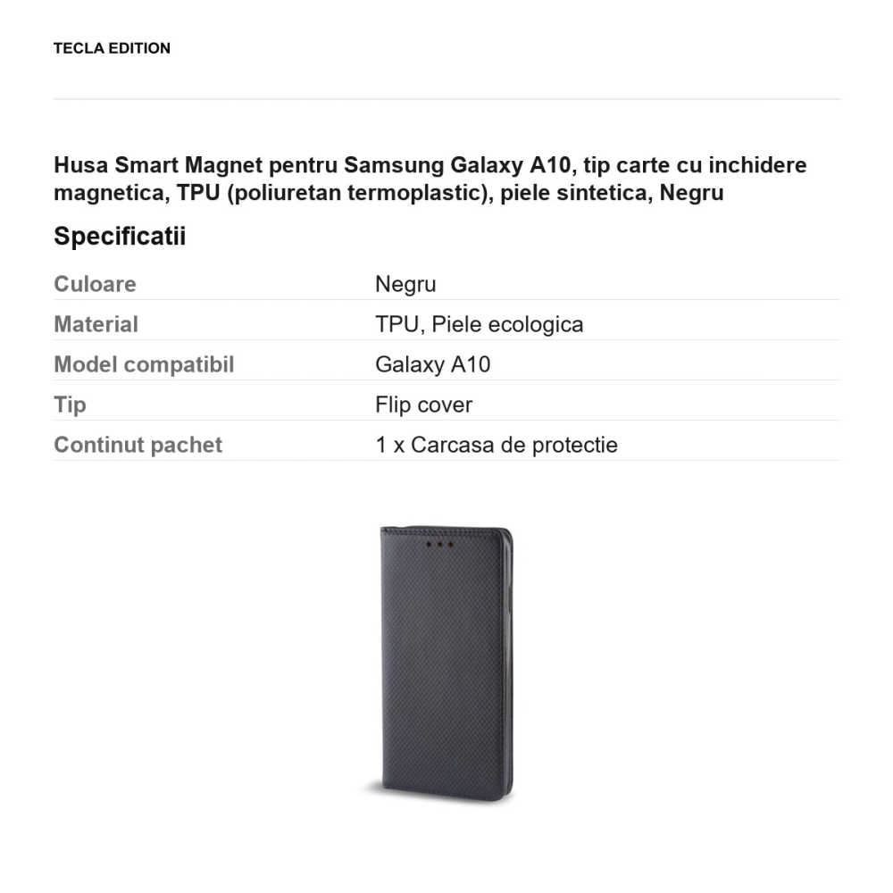 Husa Smart Magnet pentru Samsung Galaxy A10, tip carte cu inchidere magnetica, TPU (poliuretan termoplastic), piele sintetica, Negru [3]