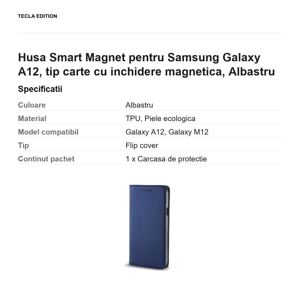Husa Smart Magnet pentru Samsung Galaxy A12, tip carte cu inchidere magnetica, Albastru [3]