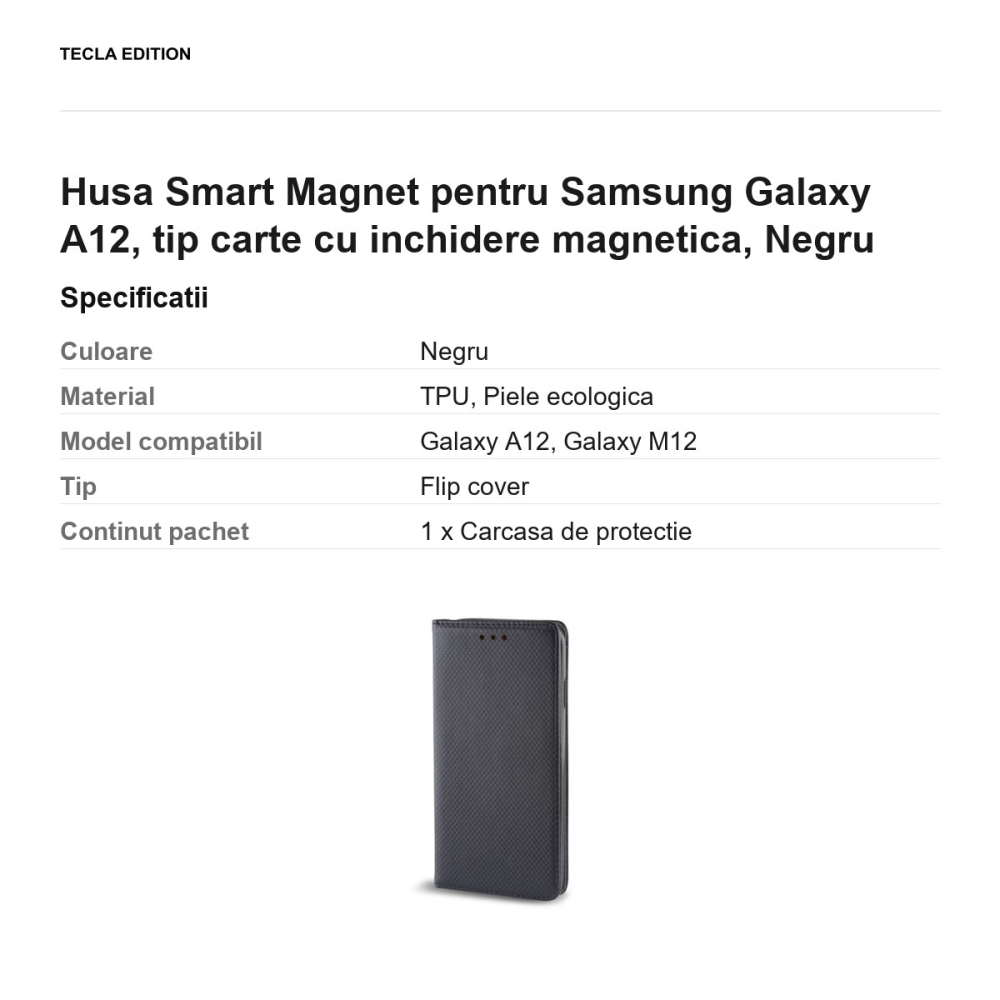 Husa Smart Magnet pentru Samsung Galaxy A12, tip carte cu inchidere magnetica, Negru [3]