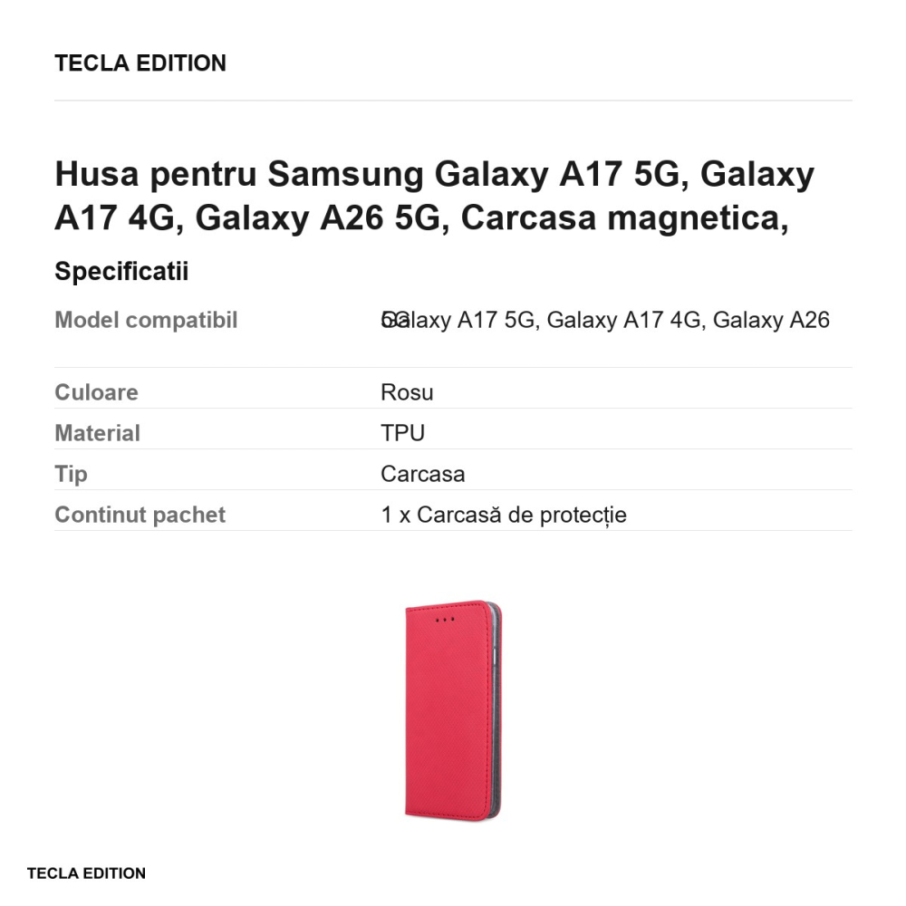 Husa Smart Magnet pentru Samsung Galaxy A17 5G, Galaxy A17 4G, Galaxy A26 5G, tip carte cu inchidere magnetica, Rosu [3]