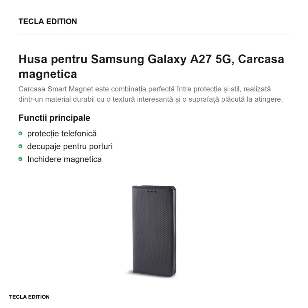 Husa Smart Magnet pentru Samsung Galaxy A27 5G, tip carte cu inchidere magnetica, Negru [2]