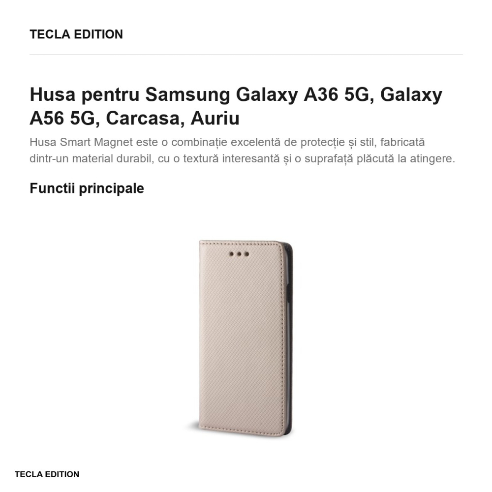 Husa Smart Magnet pentru Samsung Galaxy A36 5G, Galaxy A56 5G, tip carte, Auriu [2]
