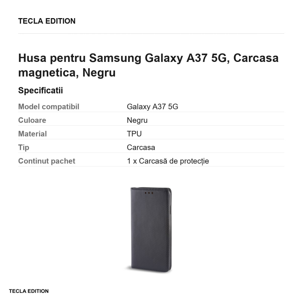 Husa Smart Magnet pentru Samsung Galaxy A37 5G, tip carte cu inchidere magnetica, Negru [3]