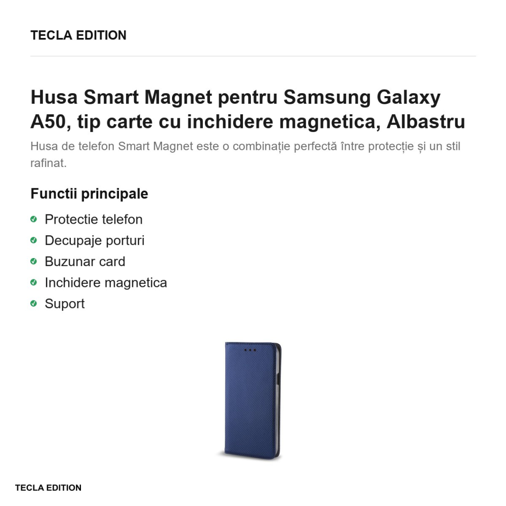 Husa Smart Magnet pentru Samsung Galaxy A50, tip carte cu inchidere magnetica, Albastru [2]