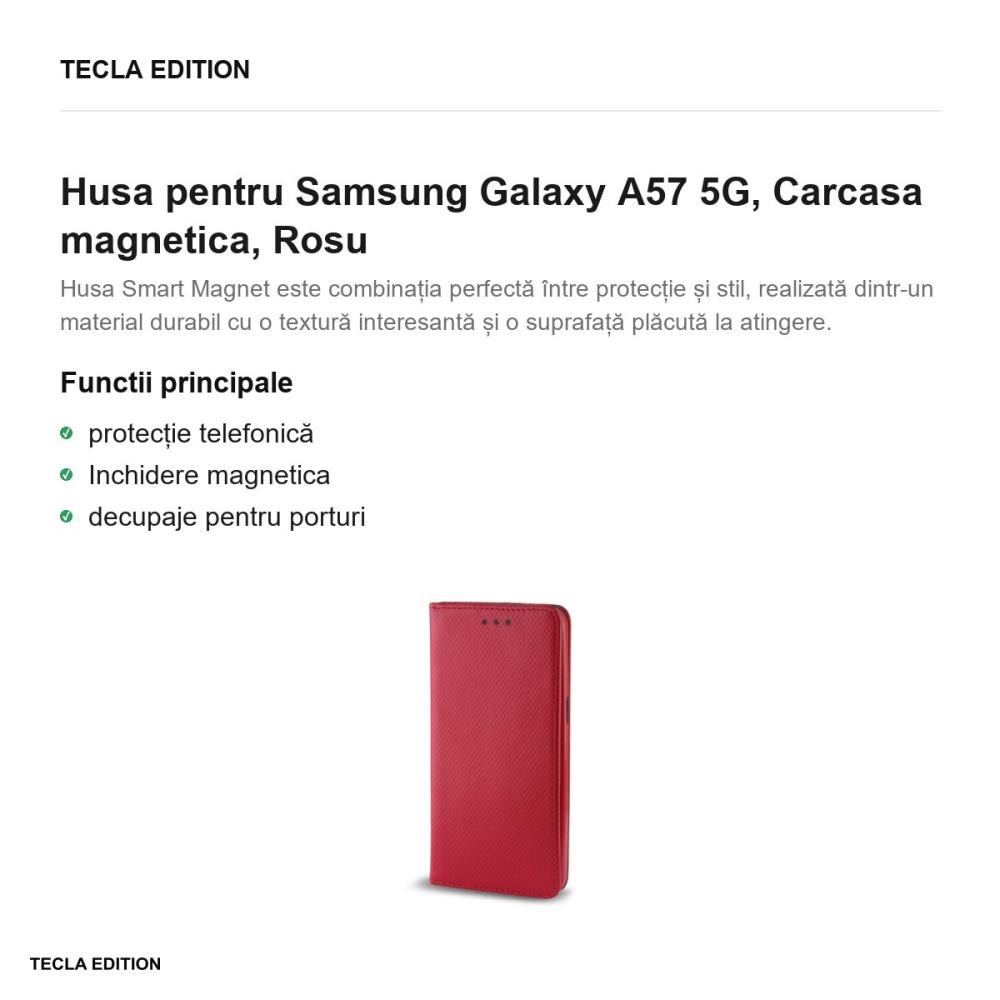 Husa Smart Magnet pentru Samsung Galaxy A57 5G, tip carte cu inchidere magnetica, Rosu [2]
