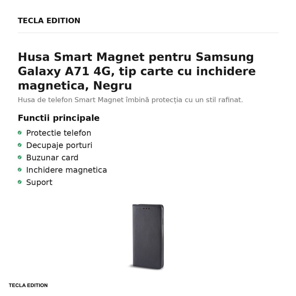 Husa Smart Magnet pentru Samsung Galaxy A71 4G, tip carte cu inchidere magnetica, Negru [2]