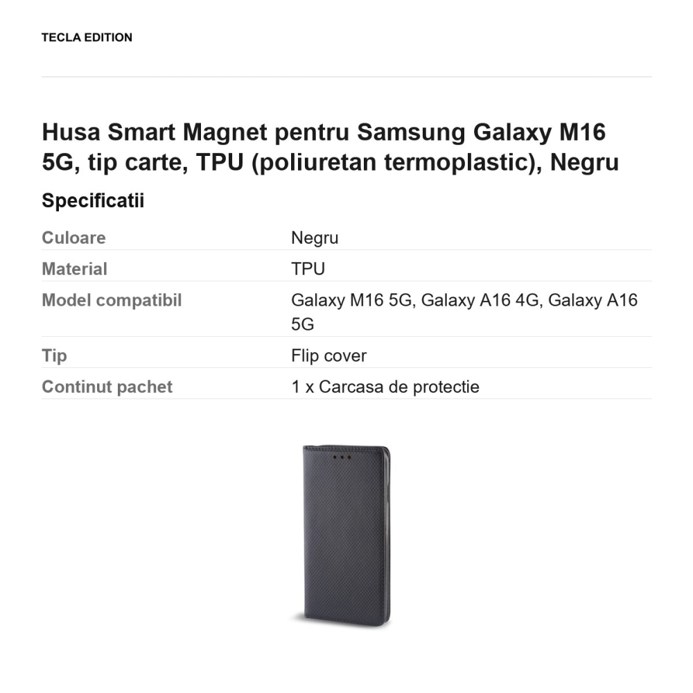 Husa Smart Magnet pentru Samsung Galaxy M16 5G, tip carte, TPU (poliuretan termoplastic), Negru [3]