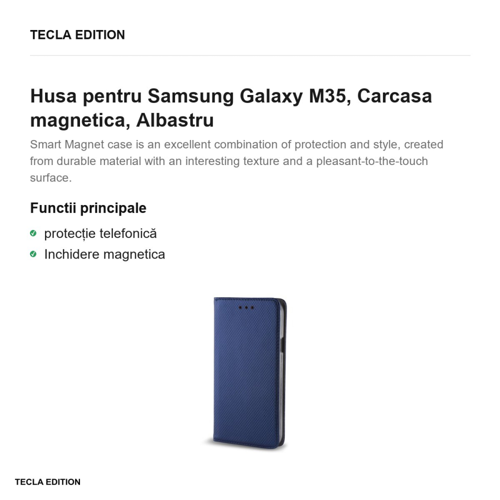 Husa Smart Magnet pentru Samsung Galaxy M35, tip carte cu inchidere magnetica, Albastru [2]