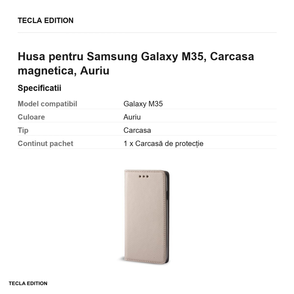 Husa Smart Magnet pentru Samsung Galaxy M35, tip carte cu inchidere magnetica, Auriu [3]