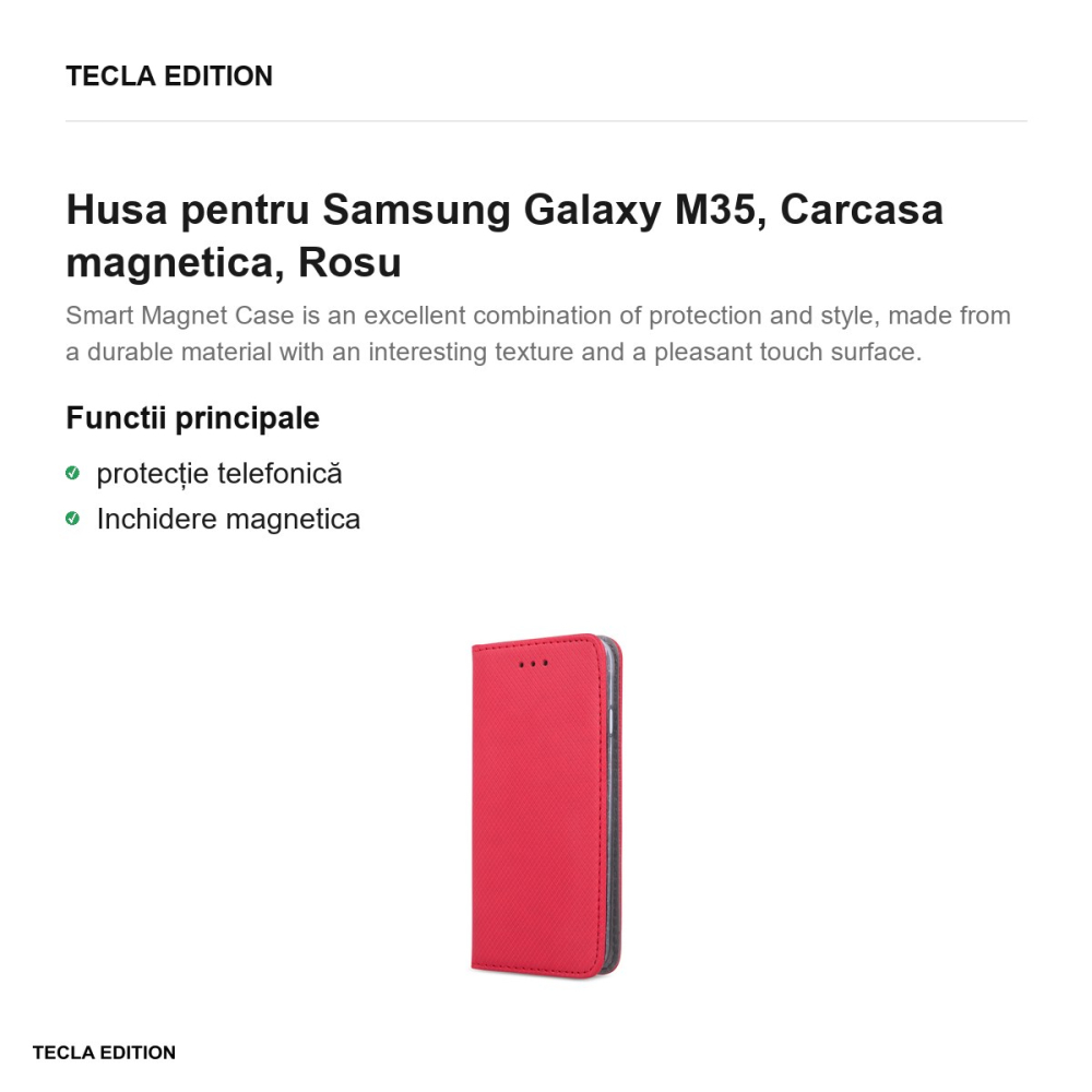 Husa Smart Magnet pentru Samsung Galaxy M35, tip carte cu inchidere magnetica, Rosu [2]