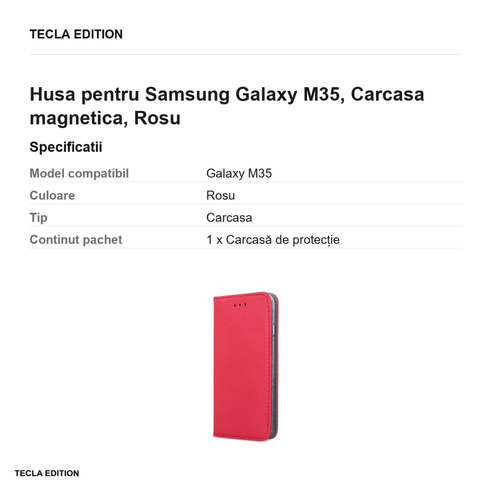 Husa Smart Magnet pentru Samsung Galaxy M35, tip carte cu inchidere magnetica, Rosu [3]
