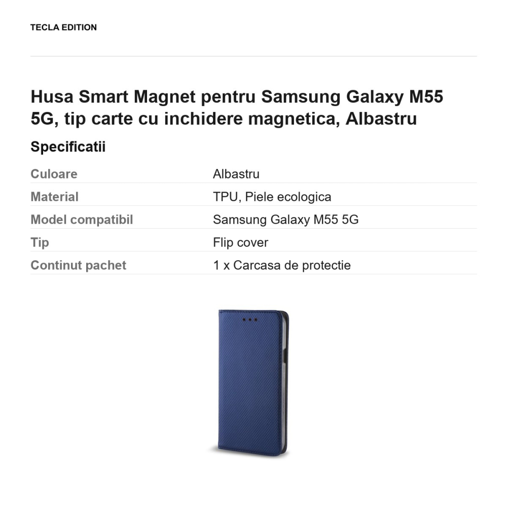 Husa Smart Magnet pentru Samsung Galaxy M55 5G, tip carte cu inchidere magnetica, Albastru [3]