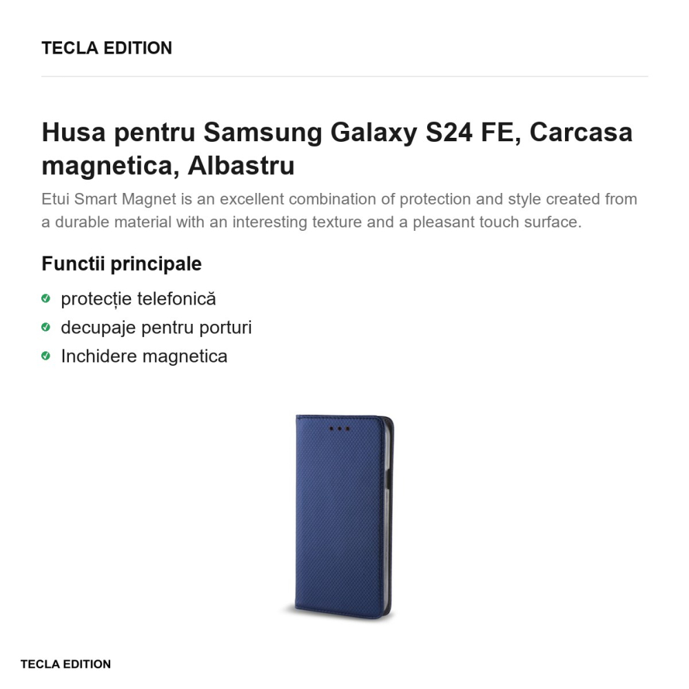 Husa Smart Magnet pentru Samsung Galaxy S24 FE, tip carte cu inchidere magnetica, Albastru [2]