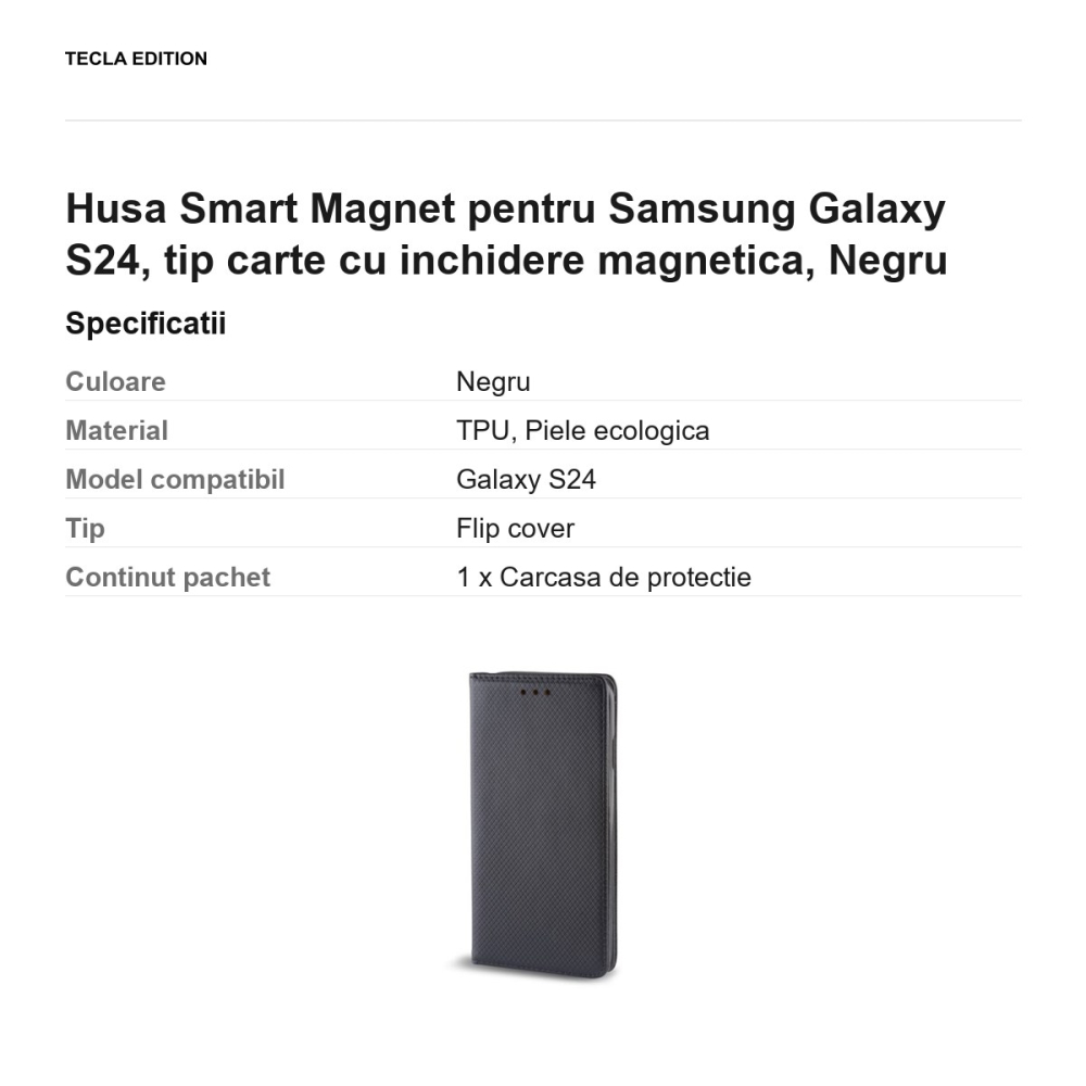 Husa Smart Magnet pentru Samsung Galaxy S24, tip carte cu inchidere magnetica, Negru [3]