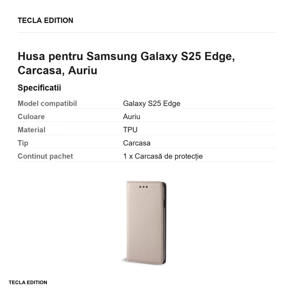 Husa Smart Magnet pentru Samsung Galaxy S25 Edge, tip carte, Auriu [3]