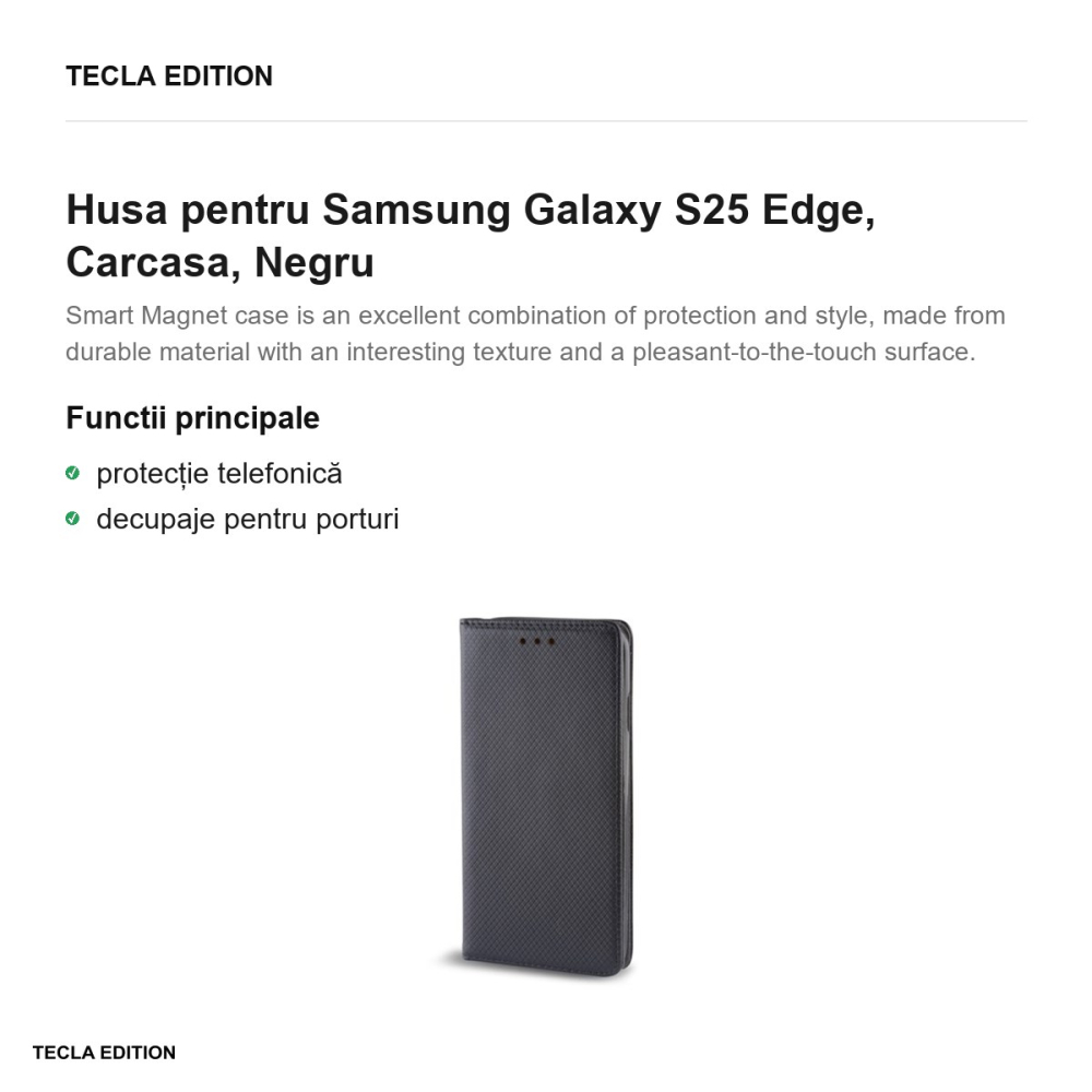Husa Smart Magnet pentru Samsung Galaxy S25 Edge, tip carte, Negru [2]