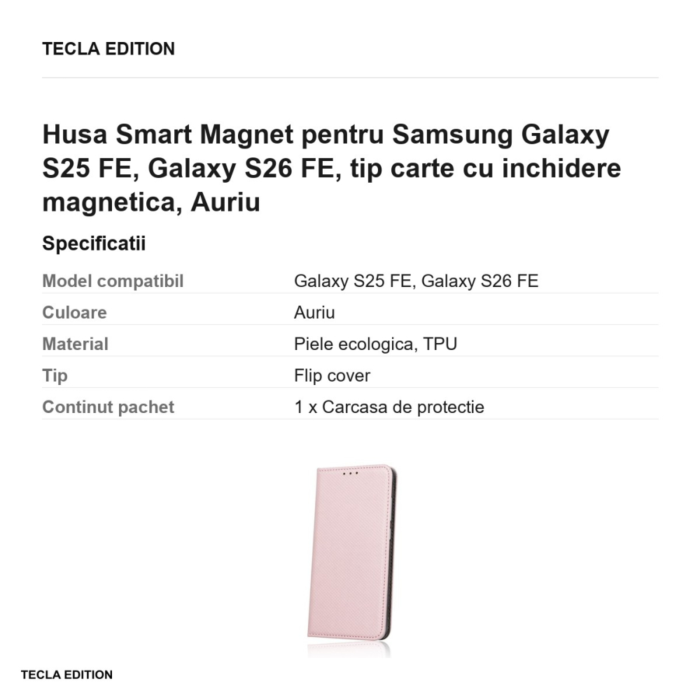 Husa Smart Magnet pentru Samsung Galaxy S25 FE, Galaxy S26 FE, tip carte cu inchidere magnetica, Auriu [3]