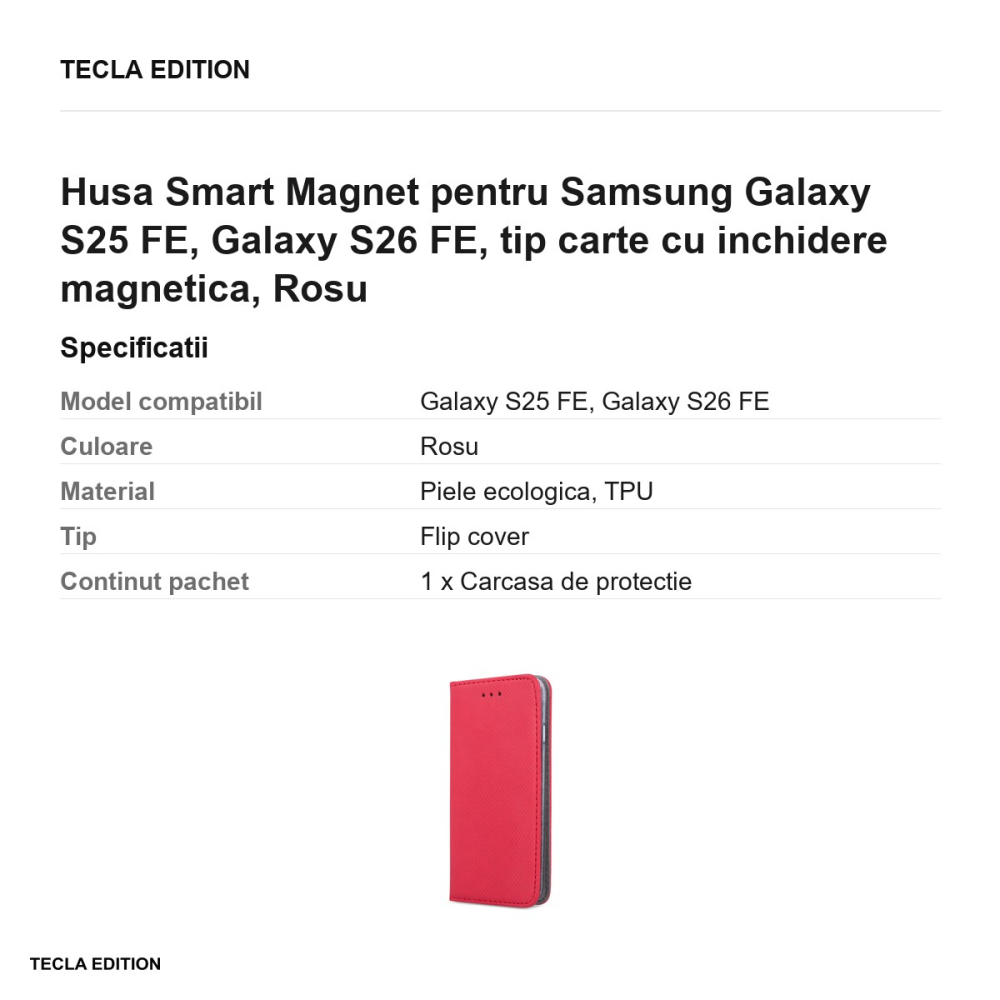 Husa Smart Magnet pentru Samsung Galaxy S25 FE, Galaxy S26 FE, tip carte cu inchidere magnetica, Rosu [3]